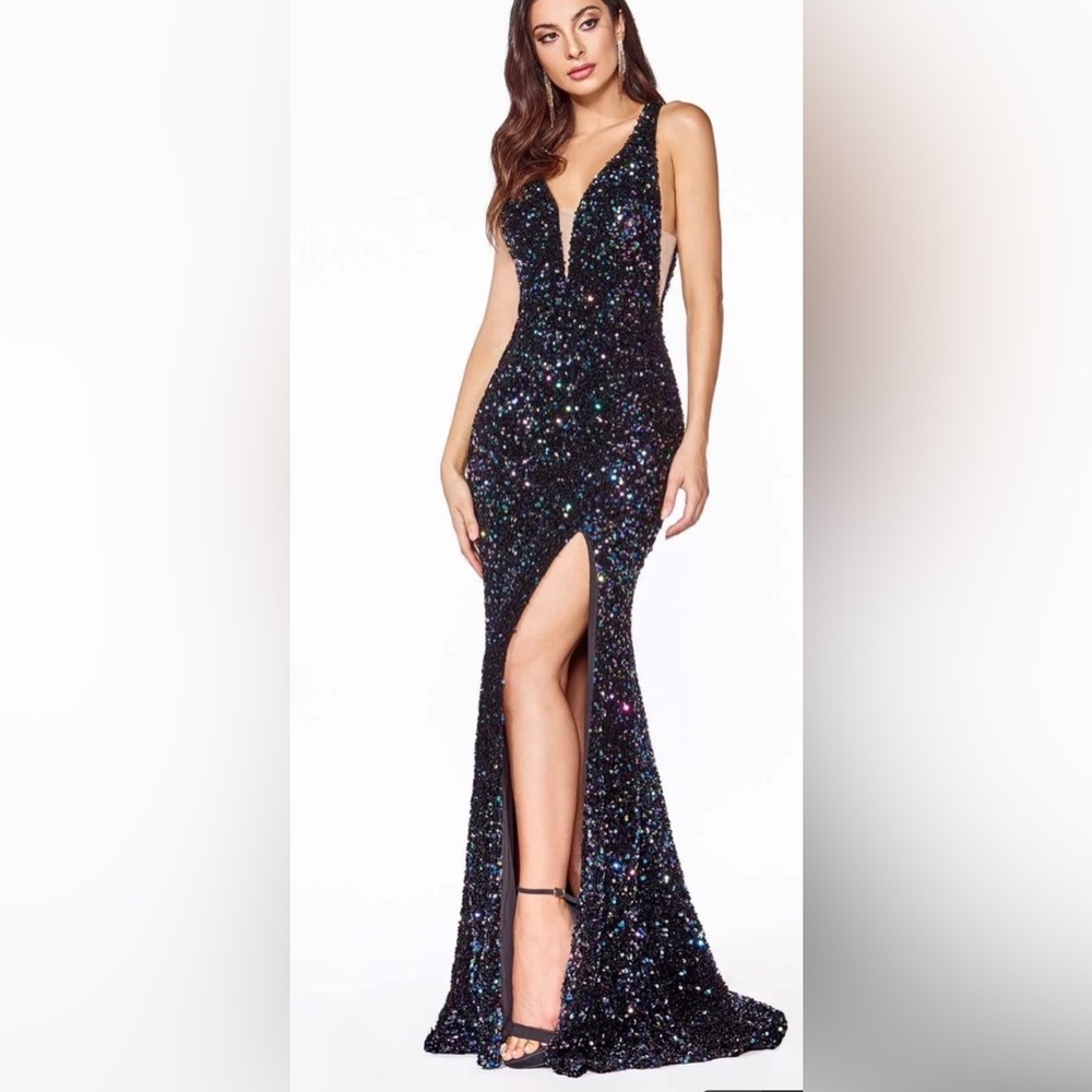 Prom-formal dress
Cinderella Size Small Navy Blue With Multi Colored Sequins